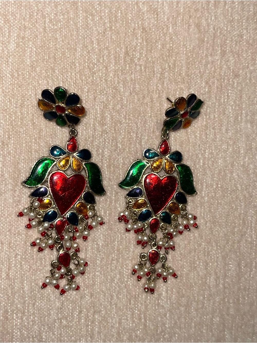 Multicolor Enamel Heart Drop Earrings - Women Jewelry